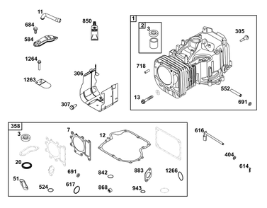 Cylinder Group Diagram and Parts List for 31R977-0030-B5 200000 - 399999 Briggs and Stratton Engine